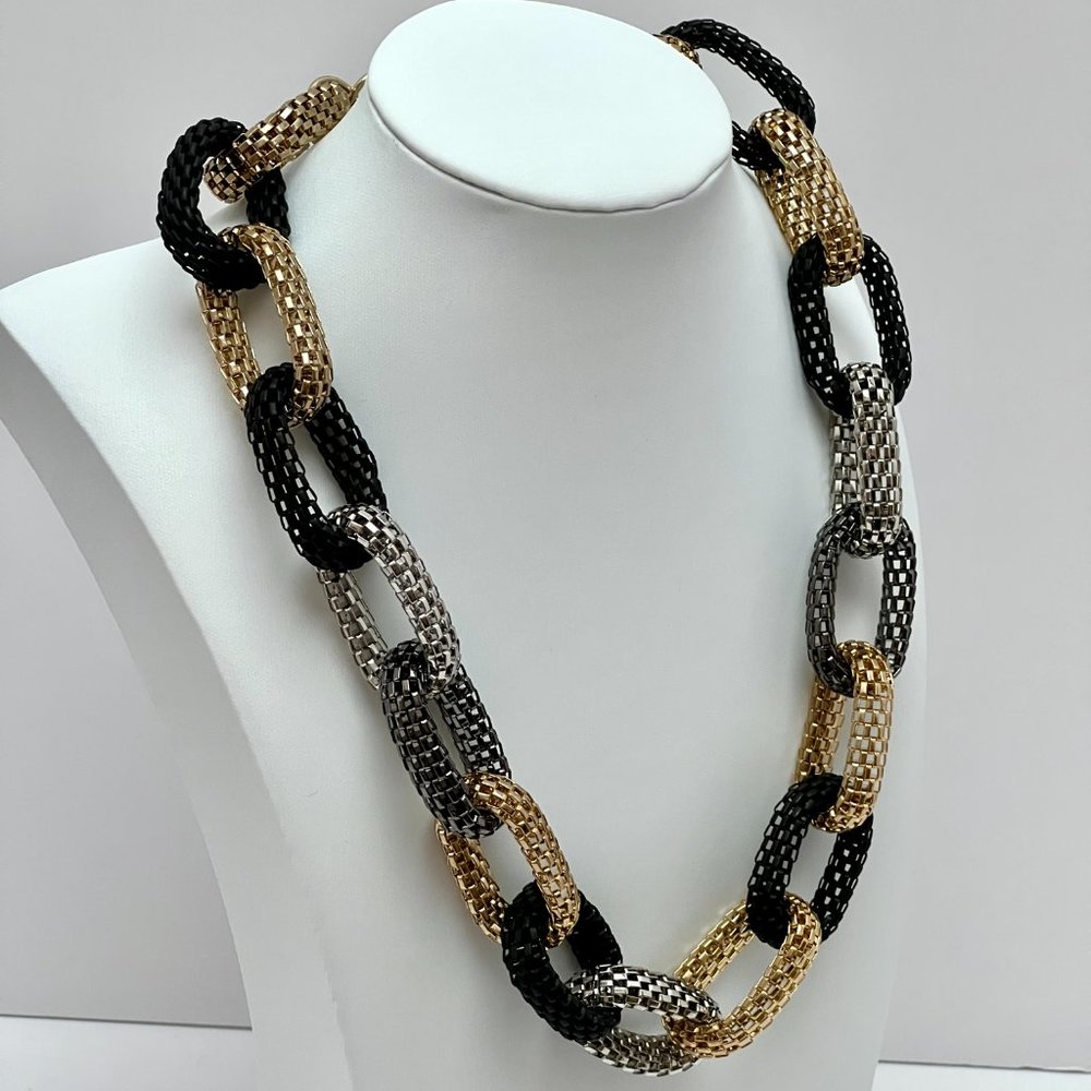 ❣️NEW❣️Debenhams Deco Rustic Mesh Oval Link Statement Collar Necklace Multi Tone - Picture 3 of 8